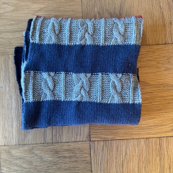 Portolano Wool Cashmere Blend Scarf Striped Cable Knit Large Red Blue Gray - Picture 3 of 8